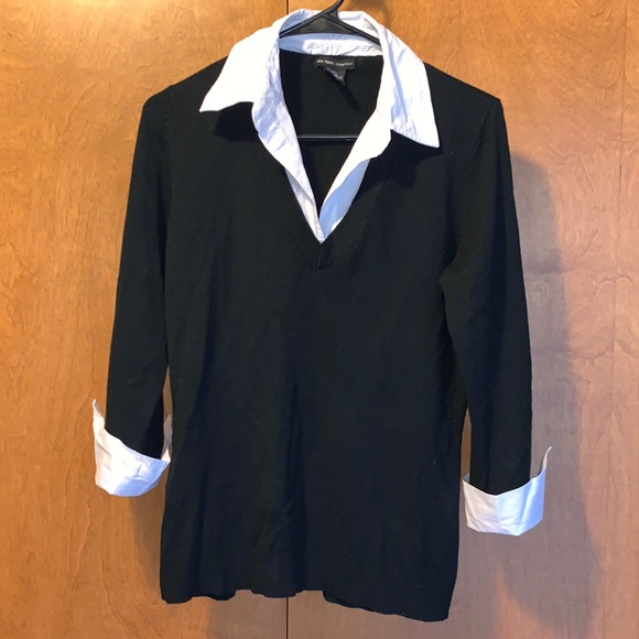 New York & Company Sweaters - EUC Women’s black V neck sweater with white faux shirt - size M